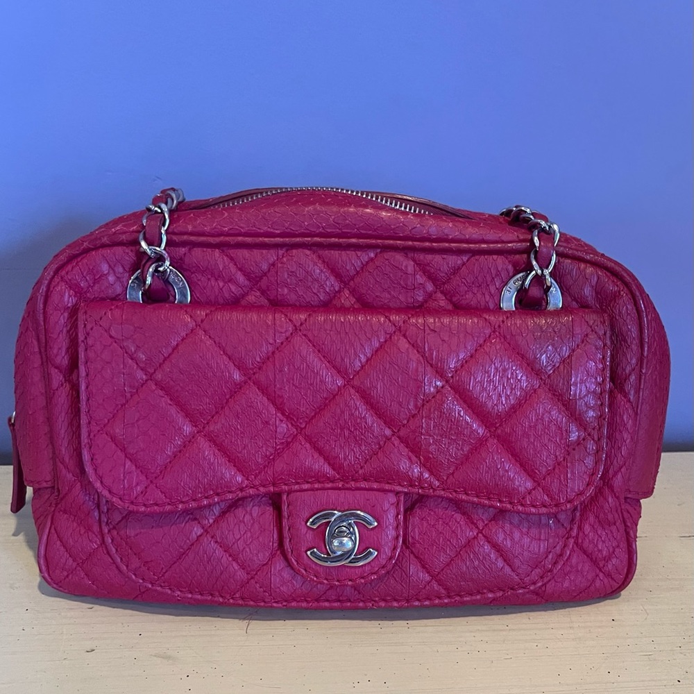 SOLD Chanel Python Quilt Flap and Zipper Medium Size Bag